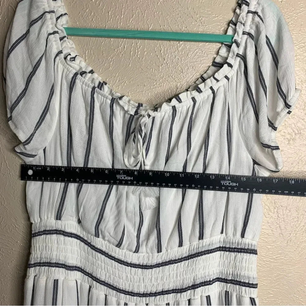 American eagle striped off shoulder ruffle tiered dress white gray - Picture 9 of 13